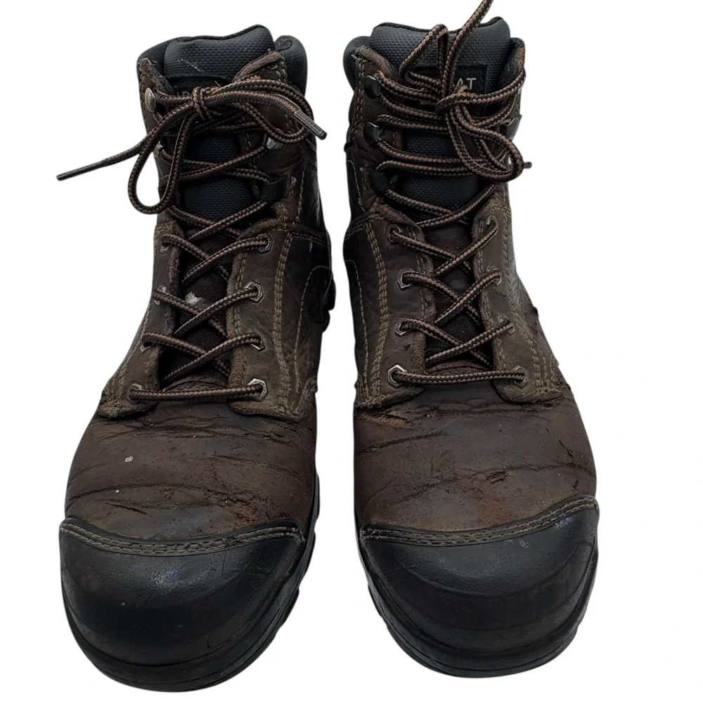 Ariat Steel Toe Waterproof Men's Dark Brown Leather Work Boots - Size 7.5